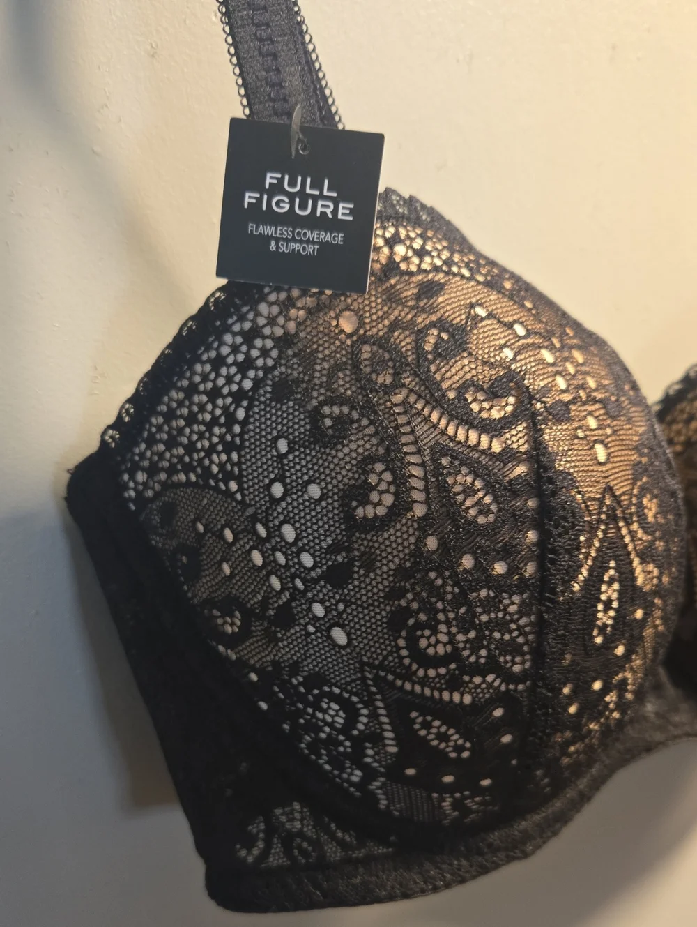 Tahari Black Lace Push-Up Bra with Nude Lining